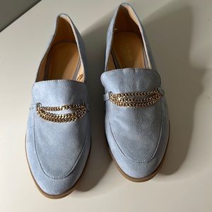 Ann Taylor Light Blue Loafers with Gold Chain